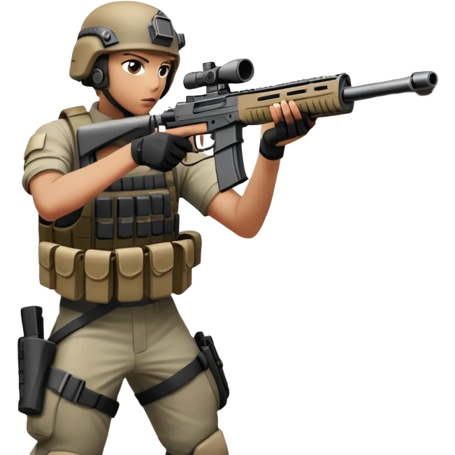 A skilled airsoft player aiming and shooting metal BBs from a replica gun, standing in a ruined urban environment. The background features crumbled walls and debris, emphasizing strategy, precision, and intense action in a tactical, team-based sport. emoji