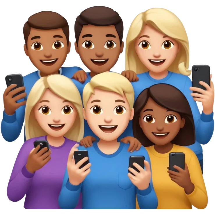I want to generate an image to show a group of friends playing a mobile game emoji