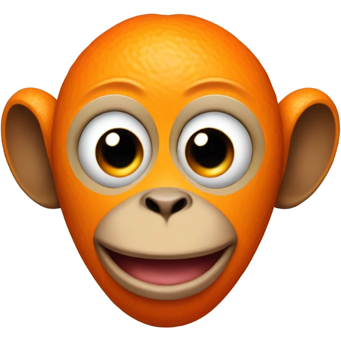 tangerine with a monkeys face on it with bulging, a tangerine-monkey hybrid with bulging eyes emoji