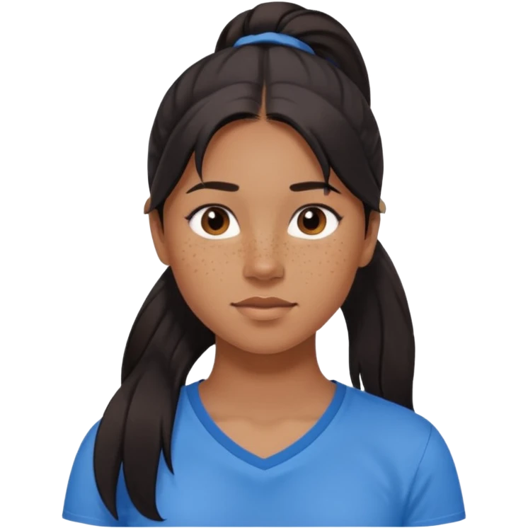 Девочка с длинными темными волосами в хвосте и веснушками в коричневом emoji