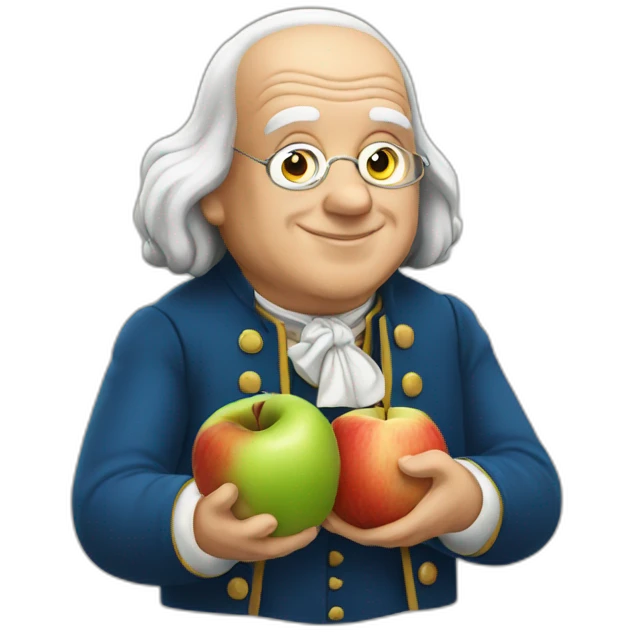 Benjamin Franklin eating an apple emoji