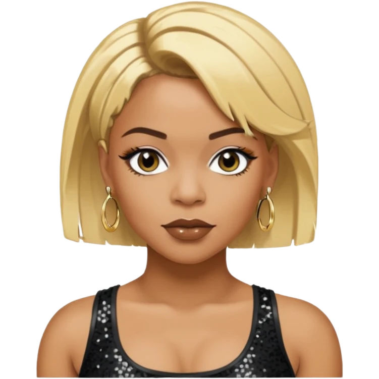 T Boz from TLC with short blonde hair, black sequin crop top, black earring emoji