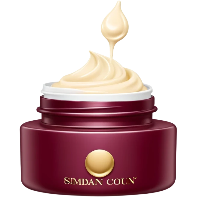Elegant looking facial cream in a burgundy container that’s open and revealing the cream in a perfect shape (1 item) emoji