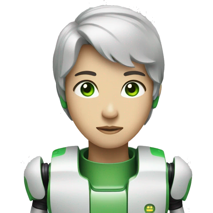 Asian robot with green eyes emoji