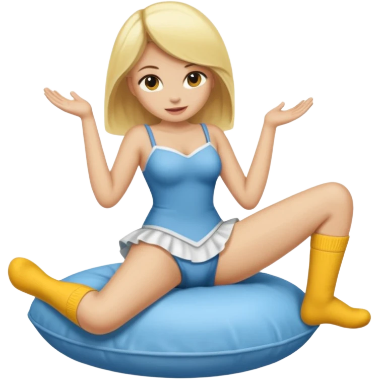 Femme blonde dans un déguisement de chaussette géante emoji