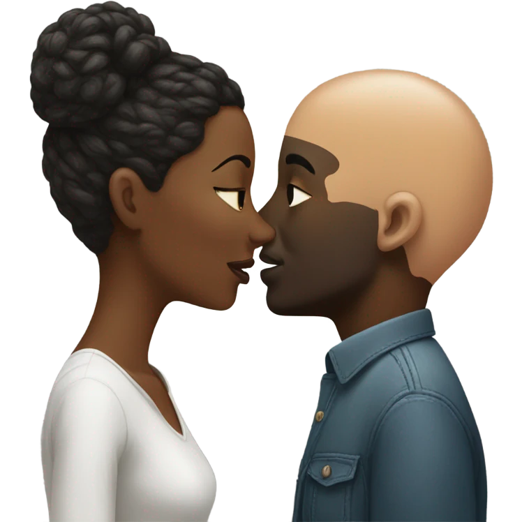 Woman Kissing a bald headed black man emoji
