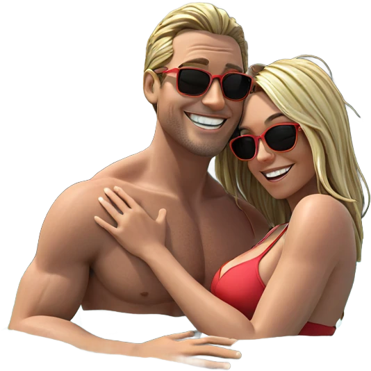 couple enjoying summer at beach emoji