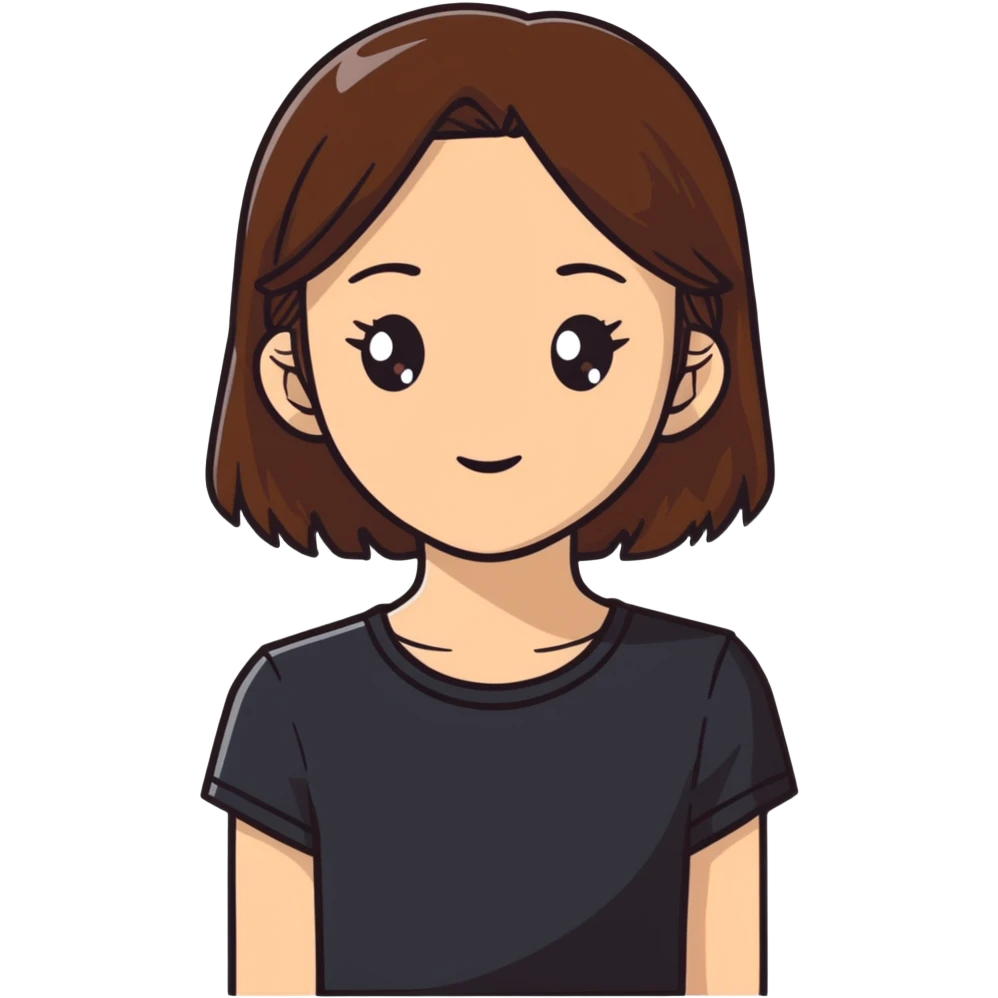 Brown straight-haired girl wearing black top emoji