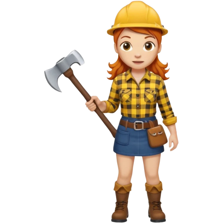 ginger lumberjack woman holding axe yellow checked shirt emoji
