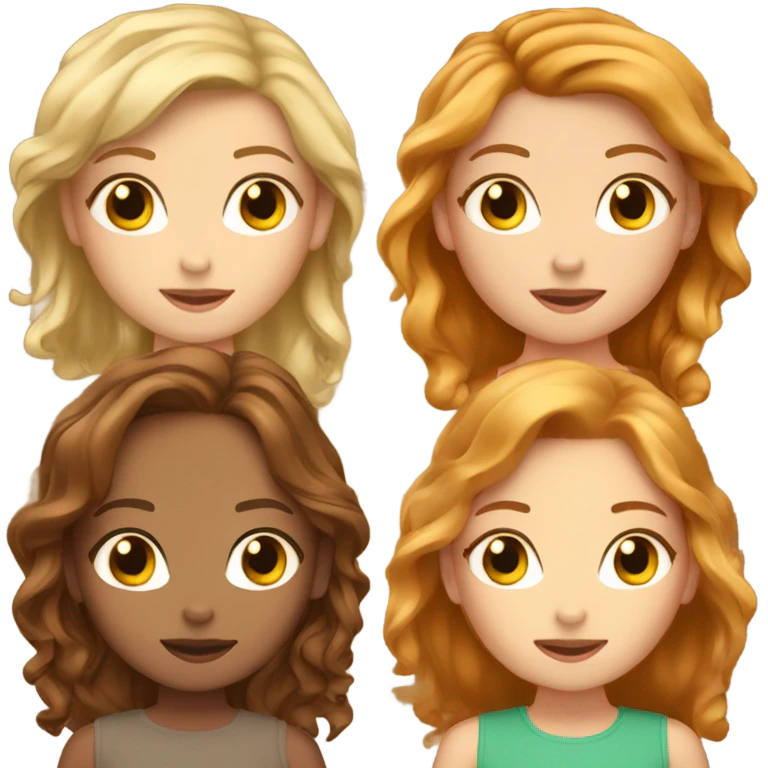 5 girl friends, 2 with blonde hair 2 with brown hair, 1 with ginger hair  emoji