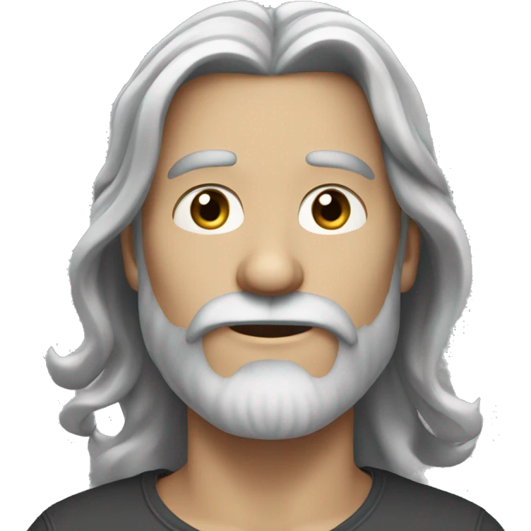 bearded man with long hair, blue-grey eyes emoji