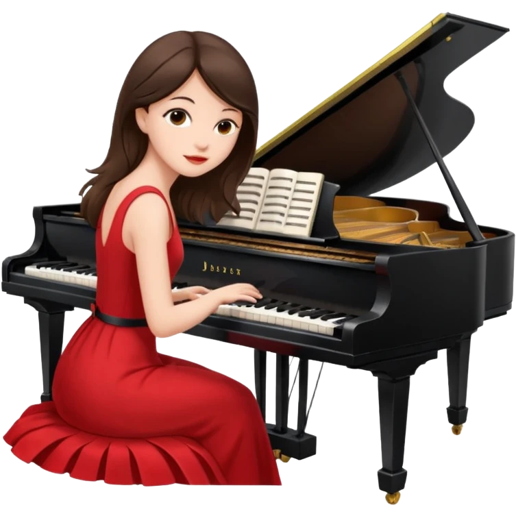 Brunette in red pianista emoji