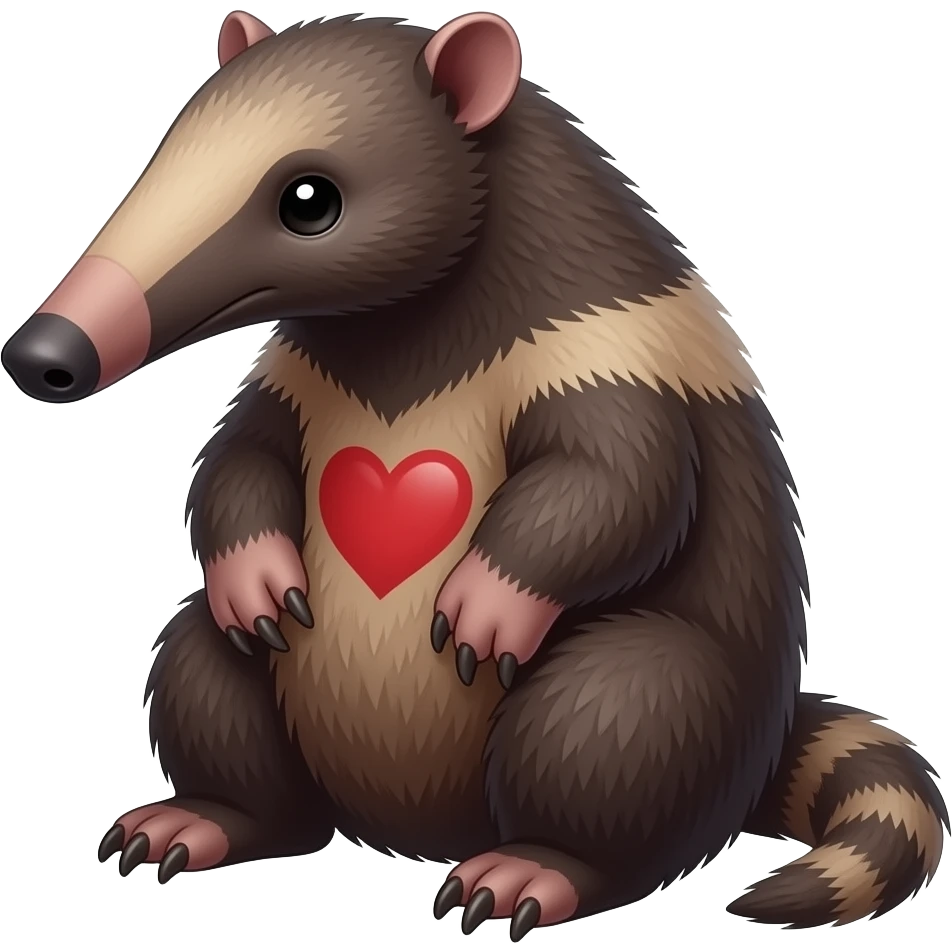 A sitting ant eater with a heart painted on it emoji