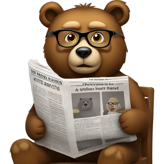 bear sitting on chair wearing glasses reading newspaper emoji