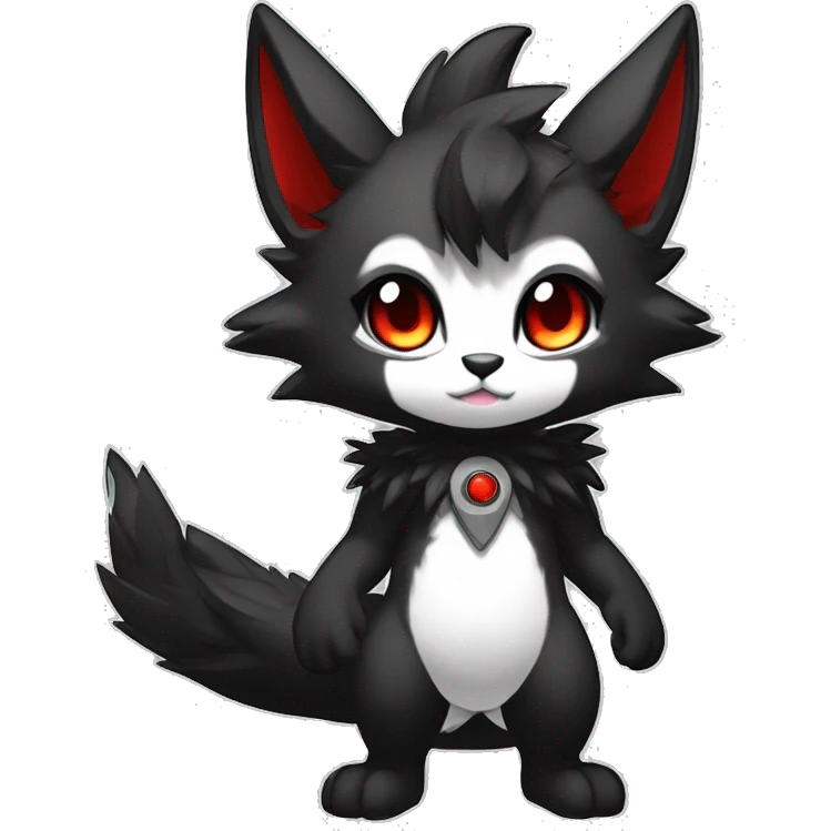 Anthro-Edgy-Cool-Dark-Black-White-Red-Contrast-Colors-Fantasy-Fur-Sona-Chibi-Shiny-Fakémon-Hybrid full body emoji