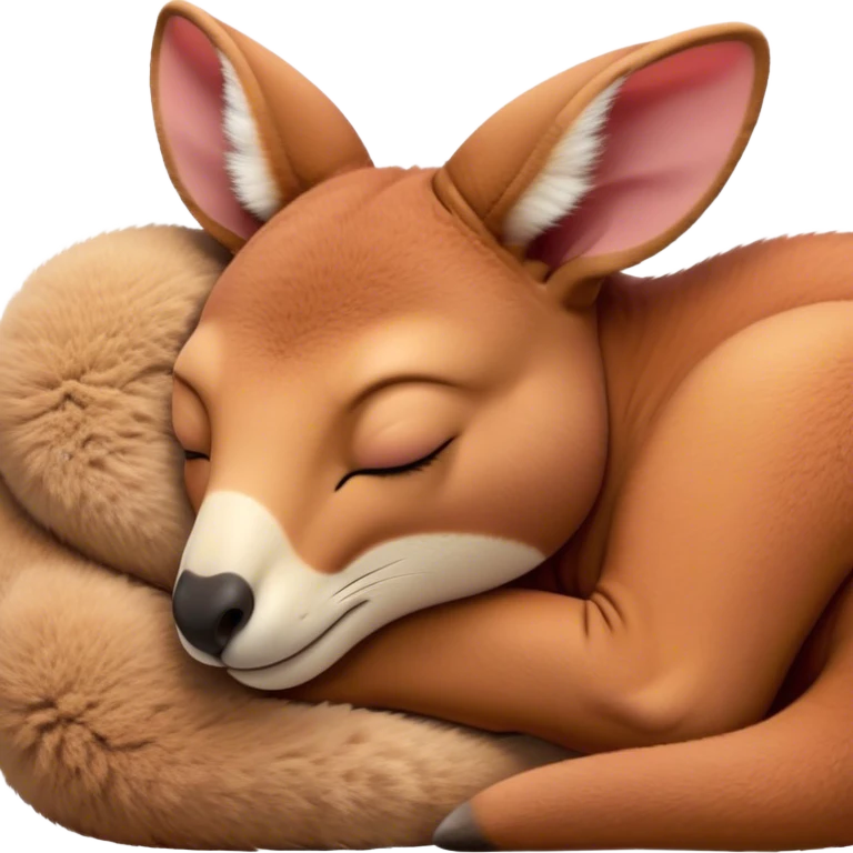 Meme-Worthy Cute Sleeping Adult Red Kangaroo Portrait Emoji, Head resting peacefully with a contented smile, showcasing a solid, reddish form with a characteristic red kangaroo-shaped head featuring a soft, elongated snout and small, relaxed ears, eyes shut in a serene, restful nap, Simplified yet adorably endearing features, highly detailed, glowing with a soft, drowsy outback light, high shine, relaxed and utterly lovable, stylized with an air of playful laziness, soft glowing outline, capturing the essence of a sleeping kangaroo that feels destined to become the next viral icon of adorable rest! emoji