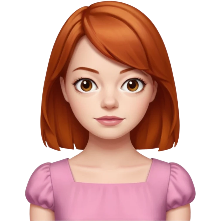 Emma Stone, orange brown hair, pink dress emoji