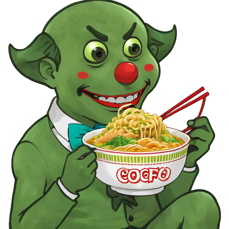 Creepy clown eating ramen emoji