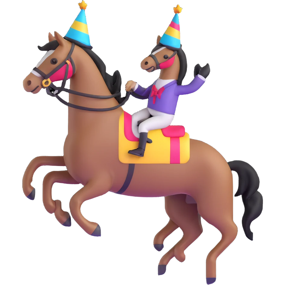 animated jumping horse with party hat emoji