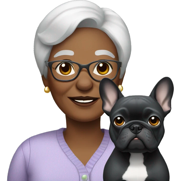 Grandma with dark gray French bulldog  emoji