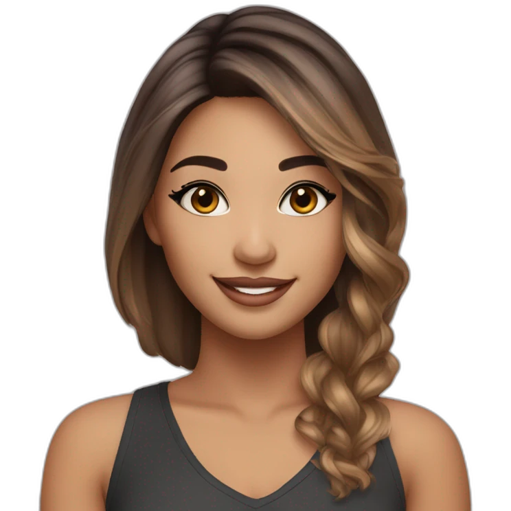 Beautiful girl like arijana grandasmile face with balayage hair and with eyeliner and lashes emoji