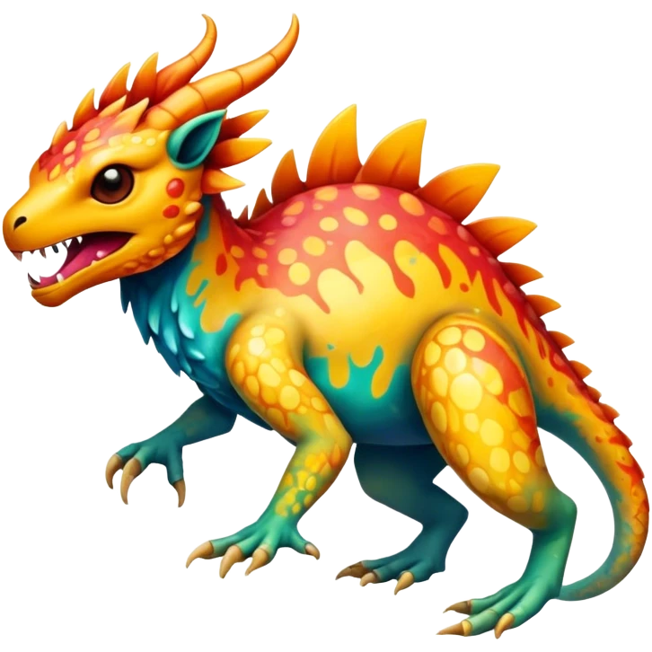 a colorful edgy vernid-fionbri-creature with splash patterns full body.  emoji