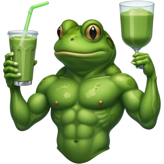 crazy muscular frog drinking protein shake emoji