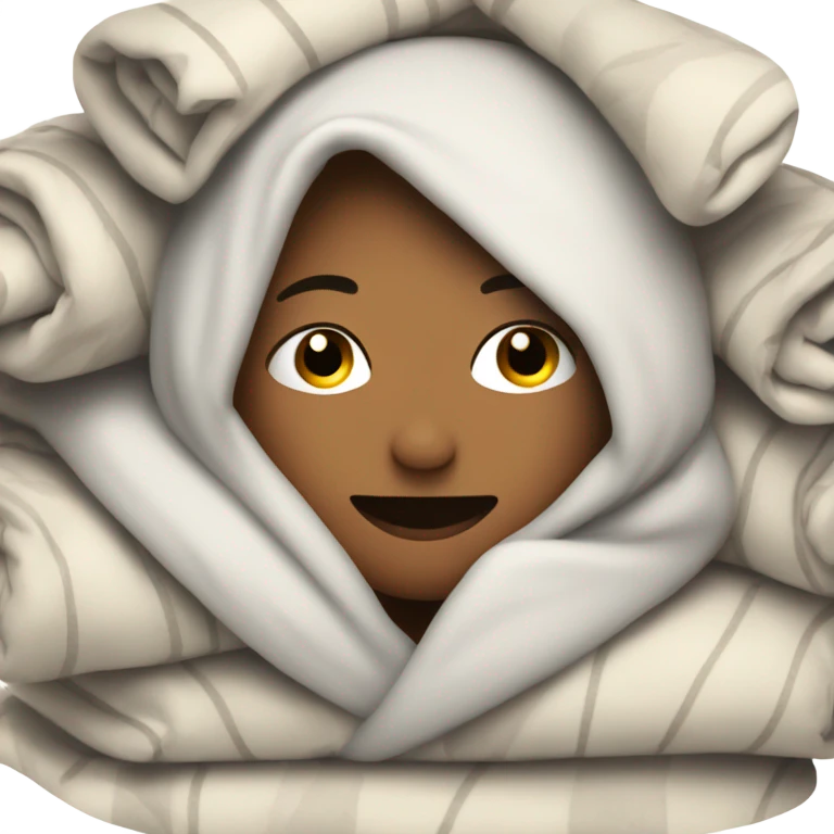 person cuddled up in pile of blankets emoji