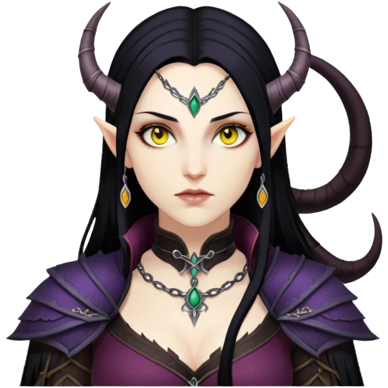 Morrigan from Dragon Age with long black hair and yellow eyes emoji
