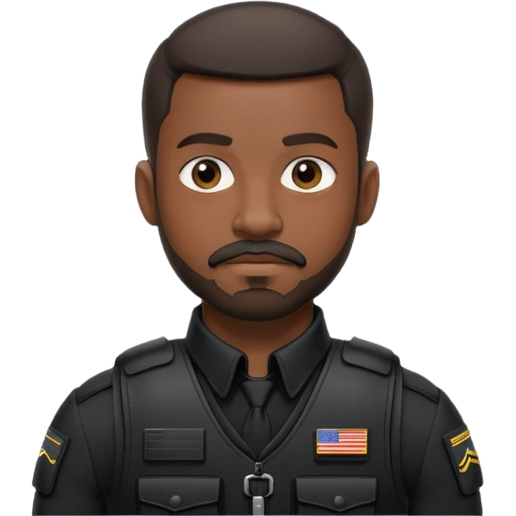 black soldier very short hair, short beard that connects seamlessly to his mustache,  in black bulletproof vest, black uniform emoji