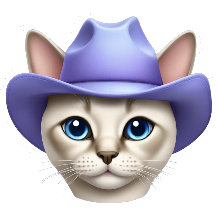 Fat Siamese cat crossed blue eyes lavender cowboy hat emoji