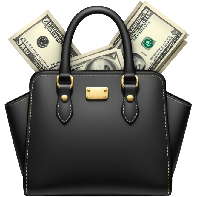 elegant black purse with dollar bills sticking out emoji