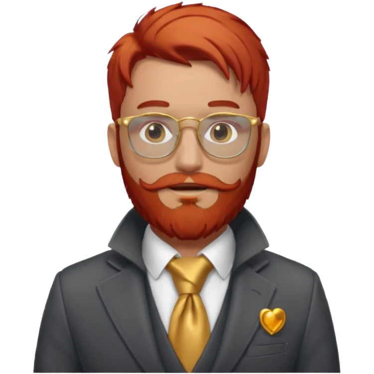 gray scarf, male,  beard, red hair, with suit, gold glasses emoji