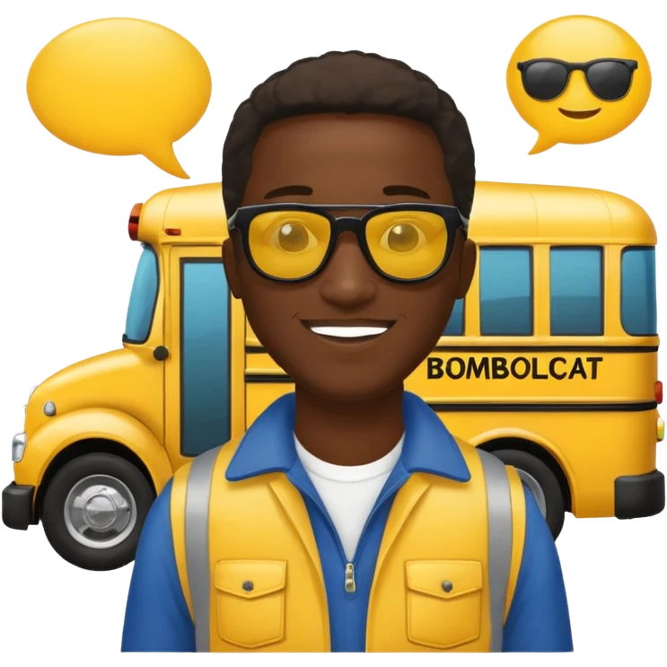 a school bus with a jamaican man saying bomboclat (speech buble) emoji