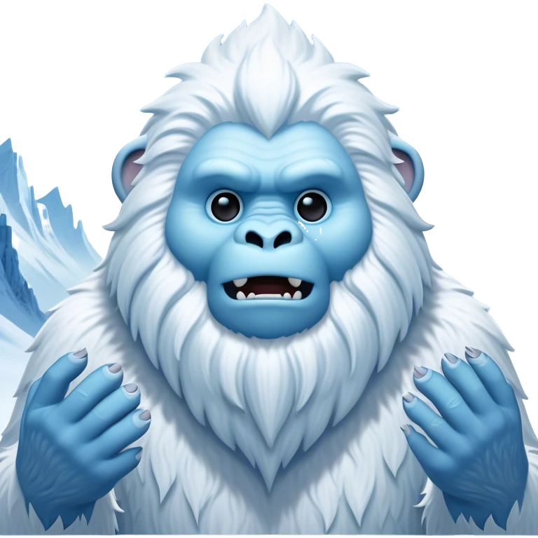Cinematic Noble Yeti Portrait Emoji, Grand and enigmatic, with a towering, snow-dusted figure in pristine whites and cool blues, exuding ancient, mystical wisdom and stoic majesty, simplified yet exquisitely detailed with frosty textures, glowing with a gentle, icy outline that captures the awe-inspiring presence of a guardian of the frozen wilds! emoji