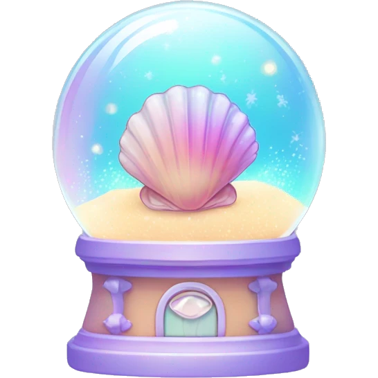 Kawaii rainbow pastel bedazzled sea shell with cute eyes in a snow globe emoji