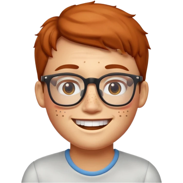 nerd emoji with square glasses, freckles, big smile, apple style emoji