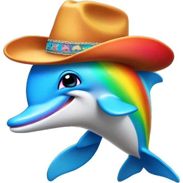 rainbow dolphin with a cowboy hat emoji