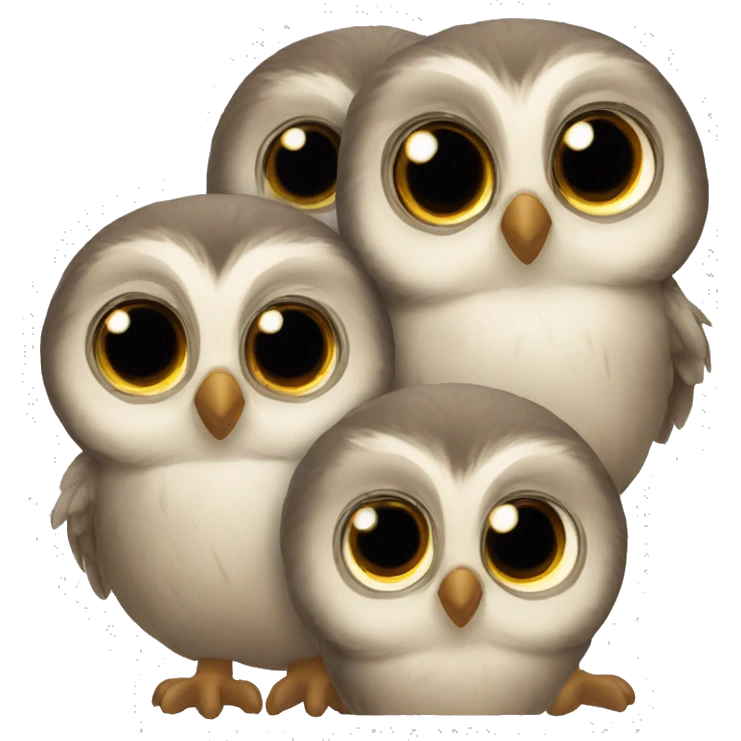 three baby owls heads emoji