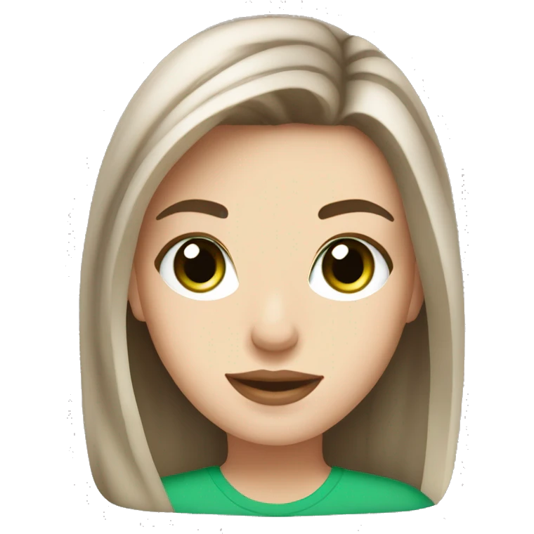 Pretty white girl brunette hair bright green eyes holding iced coffee emoji