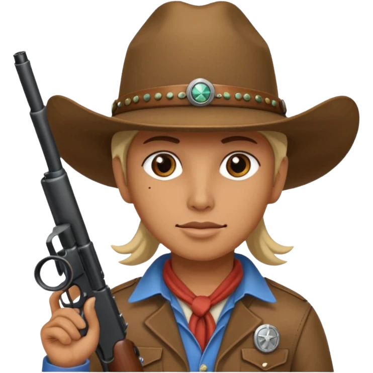 A skull with a vowboy hat and a gun whith a scope sighn on his eye and min holding the gun emoji