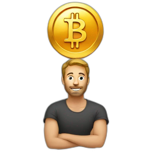 Man holding bitcoin above his head emoji