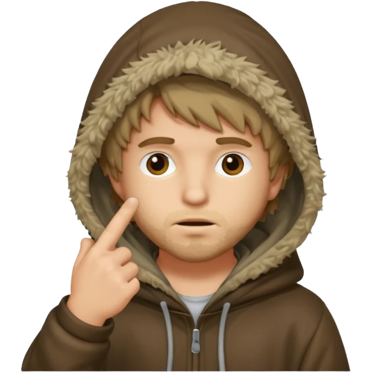 Moreno greñudo con capucha cuba la cara para el dedo emoji