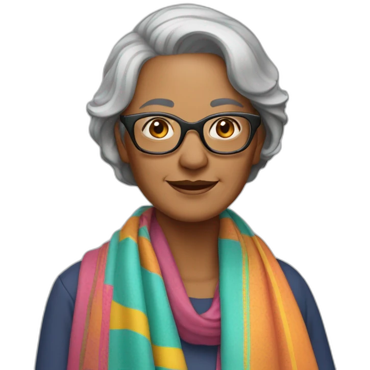 middle-aged-woman-with-graying-bob-and-glasses-wearing-colorful-shawl emoji