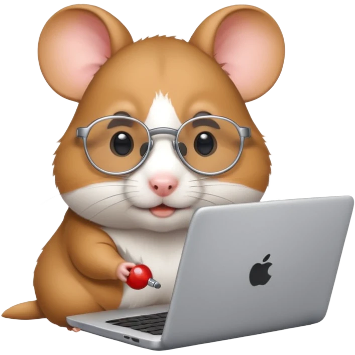 Silver-rimmed, bespectacled front hamster working on a laptop emoji