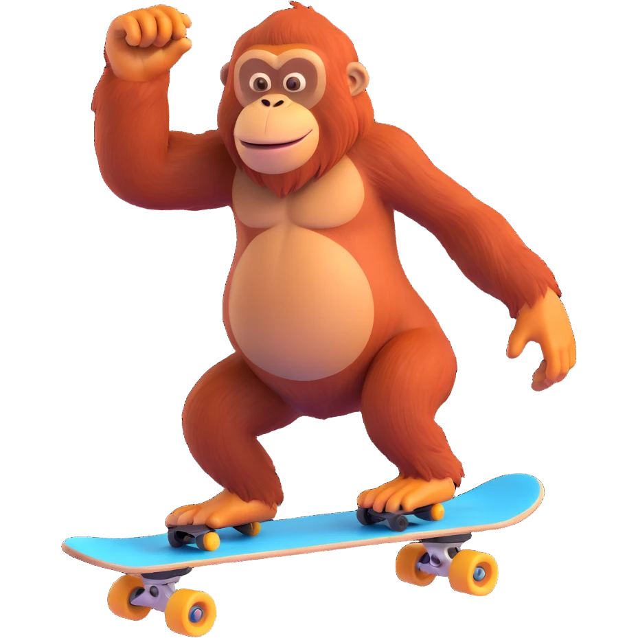 a cool orangutan skateboarding dynamic action playful style emoji