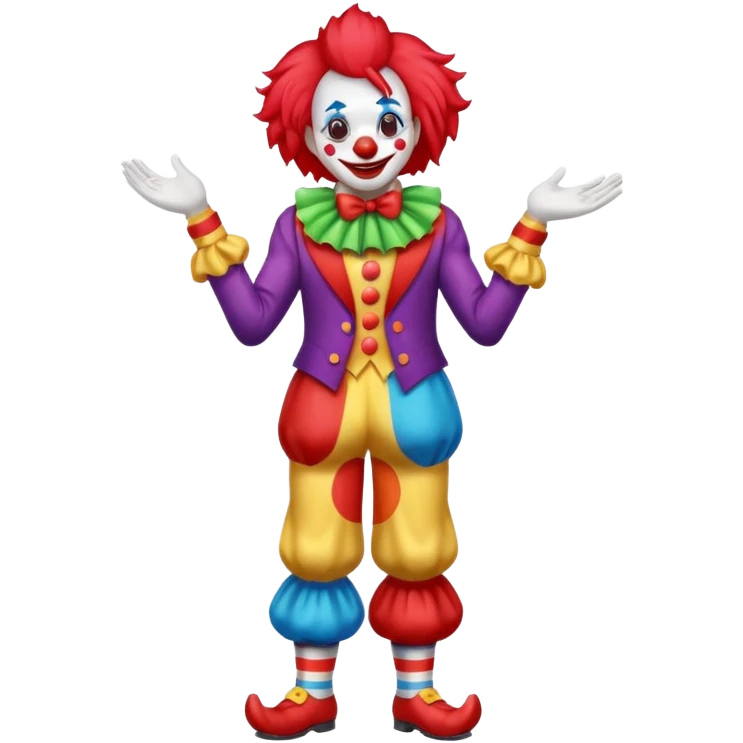 Clown – Bright makeup, red nose, colorful wig, exaggerated smile, full body emoji