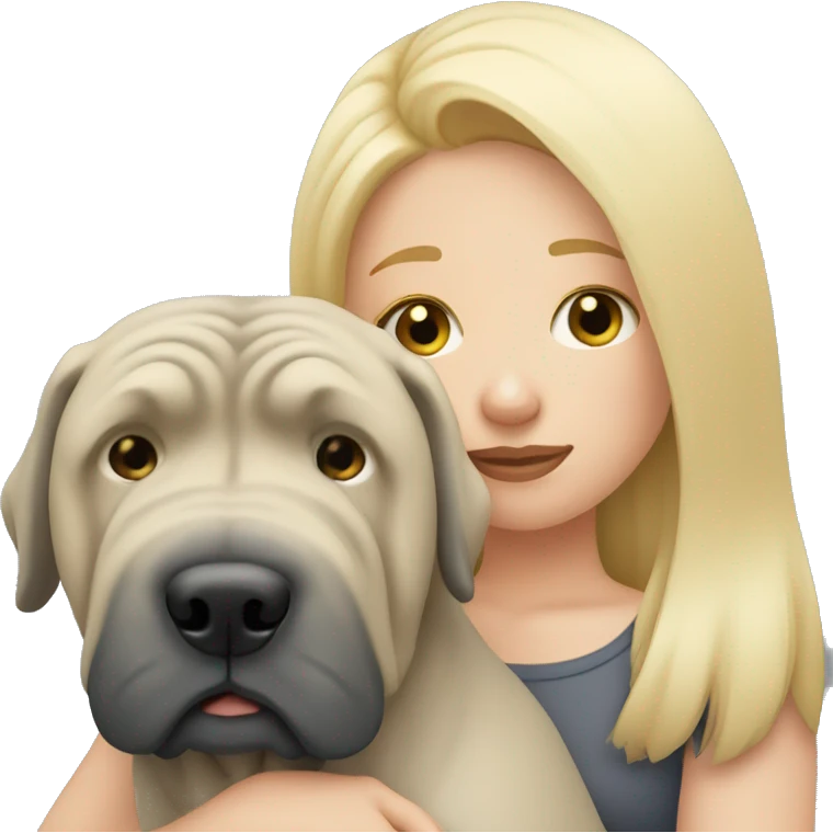 Sad blonde and long hair woman cuddling grey Shar Pei  emoji