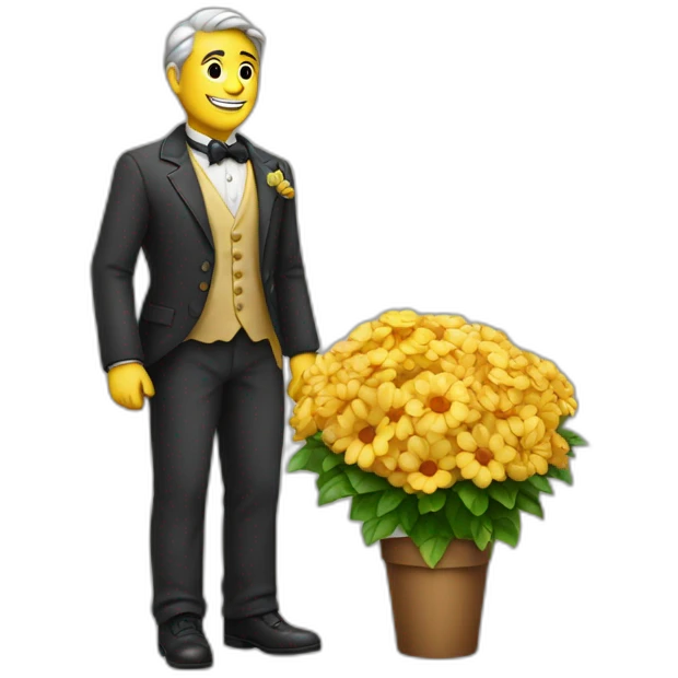 gentleman on the sidewalk with a bunch of flowers in his right hand emoji