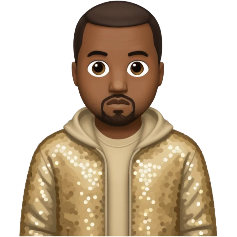 Kanye West with dark brown hair, beige sequin outfit emoji
